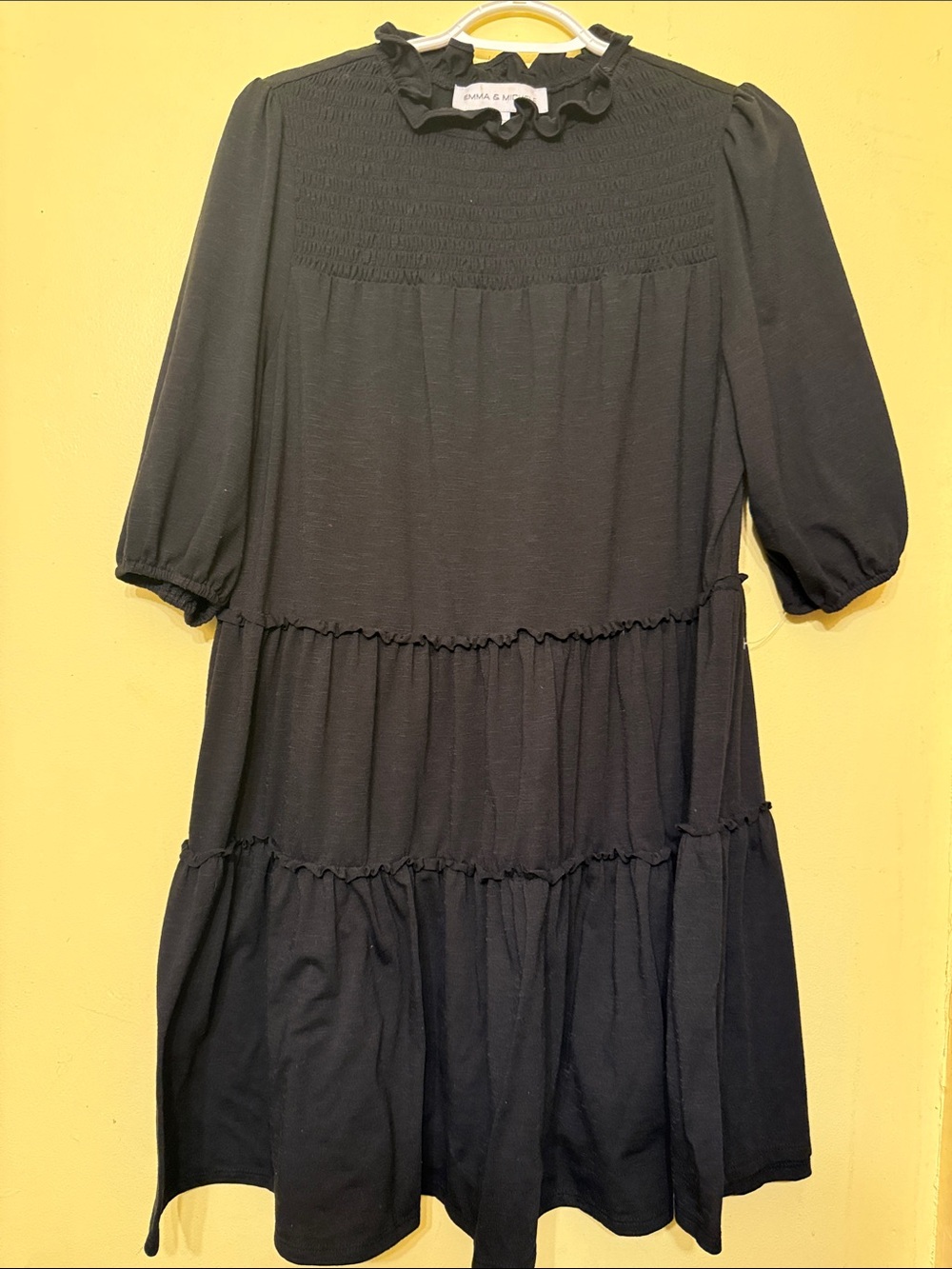 Emma & Michele Black Tiered Ruffle Neck Dress